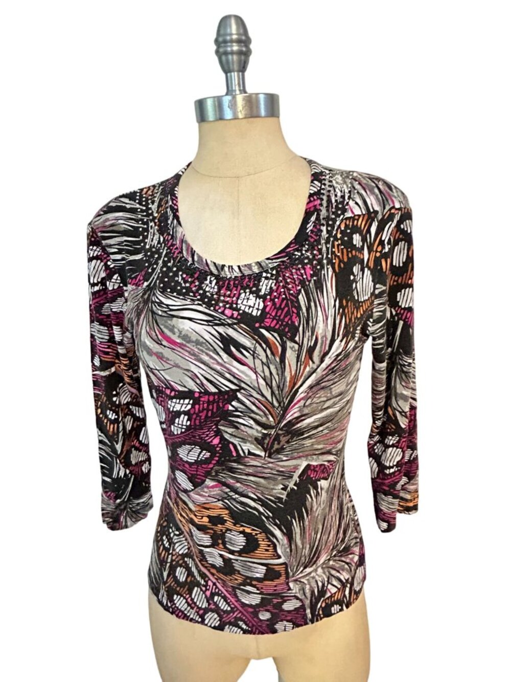 St. John 3/4 Sleeve Scoop Neck Abstract Purple Print Top Size Small